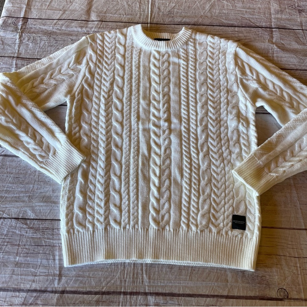 Scotch & Soda Cream Cable Knit Crewneck Sweater